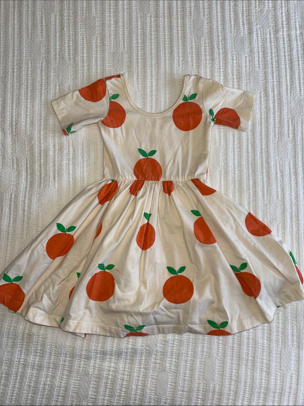 Kids Cream Orange Print Twirl Dress